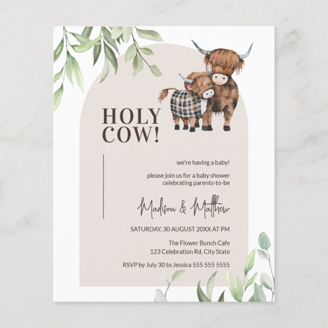 Budget Holy Cow Arch Farm Baby Dusche einladen (Vorderseite)