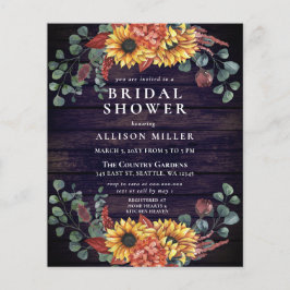 Budget Holz Sonnenblumen Brautdusche Einladung