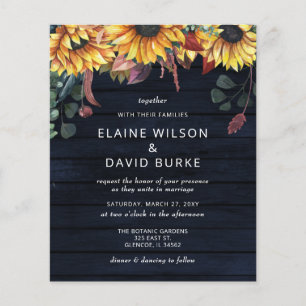 Budget Holz Sonnenblumen Hochzeit Einladung