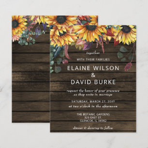 Budget Holz Sonnenblumen Hochzeit Einladung