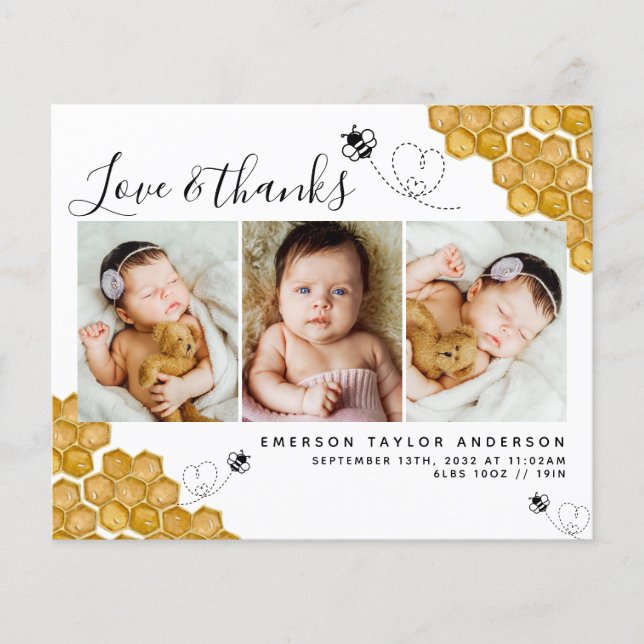 Budget Honey Bee Foto Baby Danke Karte (Vorderseite)