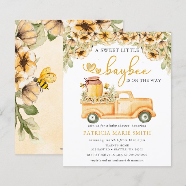 Budget Honeybee Baby Shower Einladungen (Vorne/Hinten)