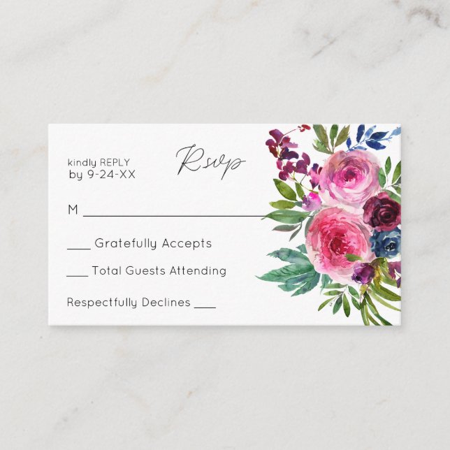 Budget Hot Pink & Navy Blu Floral 3SM Keine UAWG Begleitkarte (Vorderseite)
