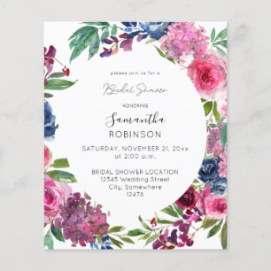 Budget Hot Pink & Navy Blue Floral Brautparty Flyer