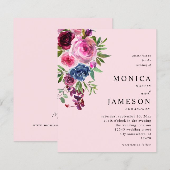 Budget Hot Pink & Navy Blue Floral Hochzeit 3 Pink (Vorne/Hinten)