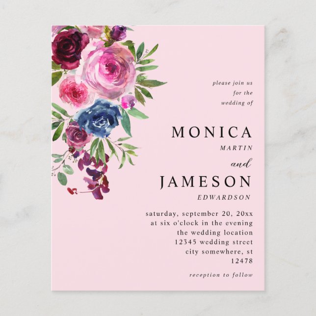 Budget Hot Pink & Navy Blue Floral Hochzeit 3 Pink Flyer (Vorne)