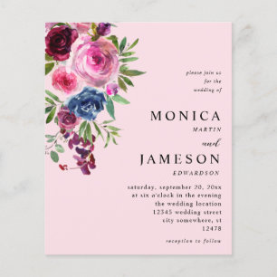 Budget Hot Pink & Navy Blue Floral Hochzeit 3 Pink Flyer