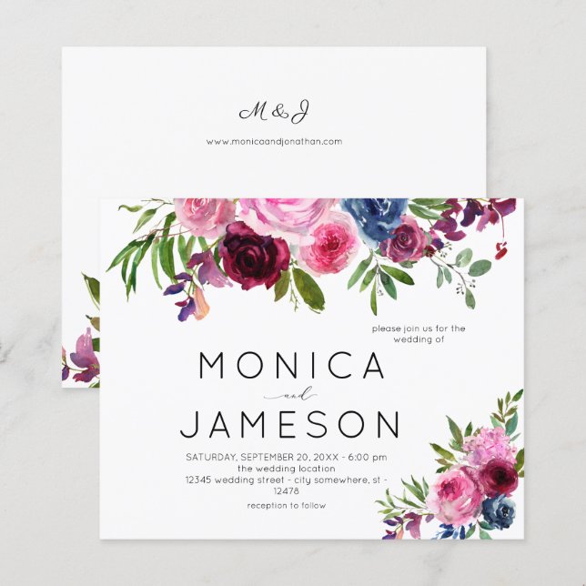 Budget Hot Pink & Navy Blue Floral Wedding 2 (Vorne/Hinten)