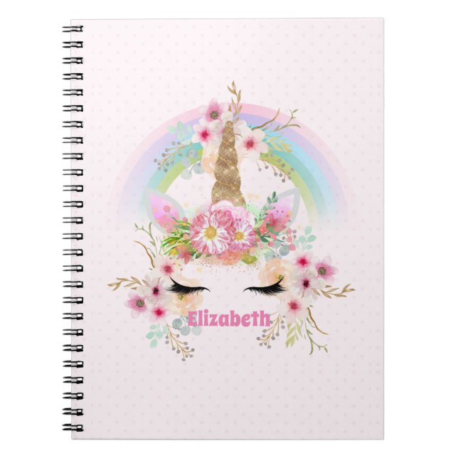 Budget Hübsch Girly Pink Unicorn Blumengift Notizblock (Vorderseite)