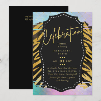 Budget Hübsch Girly Sweet16 Gold Animal Print Inv Einladung