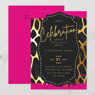 Budget Hübsch Girly Sweet16 Gold Animal Print Inv Einladung
