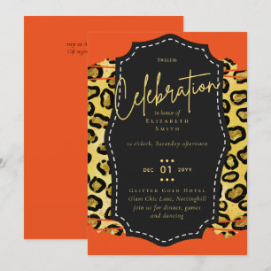 Budget Hübsch Girly Sweet16 Gold Animal Print Inv Einladung