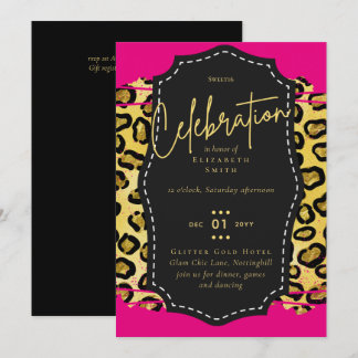 Budget Hübsch Girly Sweet16 Gold Animal Print Inv Einladung
