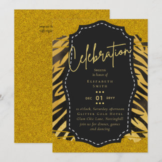 Budget Hübsch Girly Sweet16 Gold Animal Print Inv Einladung