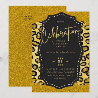 Budget Hübsch Girly Sweet16 Gold Animal Print Inv Einladung