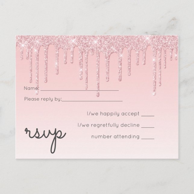 Budget Hübsch Girly Wedding RSVP Glitzer Pink Einladungspostkarte (Vorderseite)