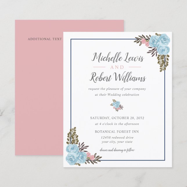 BUDGET Hübsch Navy Blue Pink Blumenhochzeit (Vorne/Hinten)