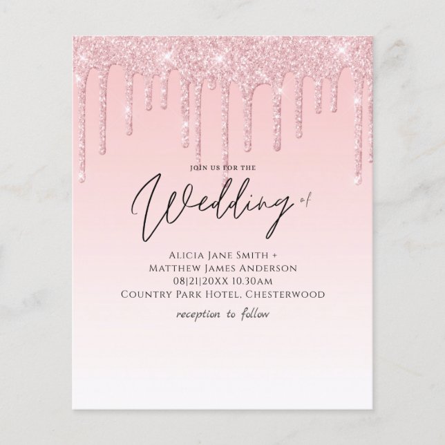 Budget Hübsche Girly Wedding Glitzer Rosa Einladun (Vorderseite)