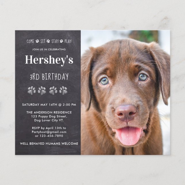 Budget Hund Geburtstag Welpe Custom Foto Einladung (Vorderseite)