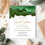 Budget Hunter Green Gold Agate Sweet 16 Einladung<br><div class="desc">Diese trendige 16 . Geburtstag-Geburtstagseinladung zeigt ein Aquarellbild einer agaten Geode in Jägergrün mit goldenen Imitaten. Die Worte "16 . Geburtstag" erscheinen in Imitaten goldenen Glitzer in dekorativen modernen Handschrift Schriftart. Passen Sie den Namen des Honorars in goldfarbenem Text an und die Details in Holzkohle grau auf weißem Hintergrund. Das...</div>