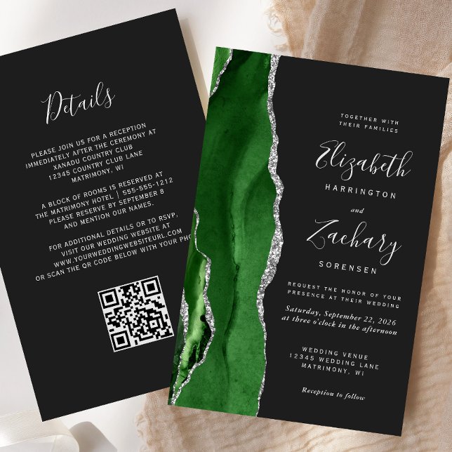 Budget Hunter Green Silver Dark QR Code Wedding (Von Creator hochgeladen)