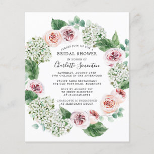 Budget Hydrangea Rose Bridal Dusche Einladung
