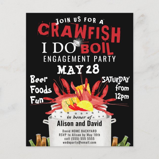 BUDGET I DO Verlobung Crawfish Boil Einladung Flyer (Vorne)