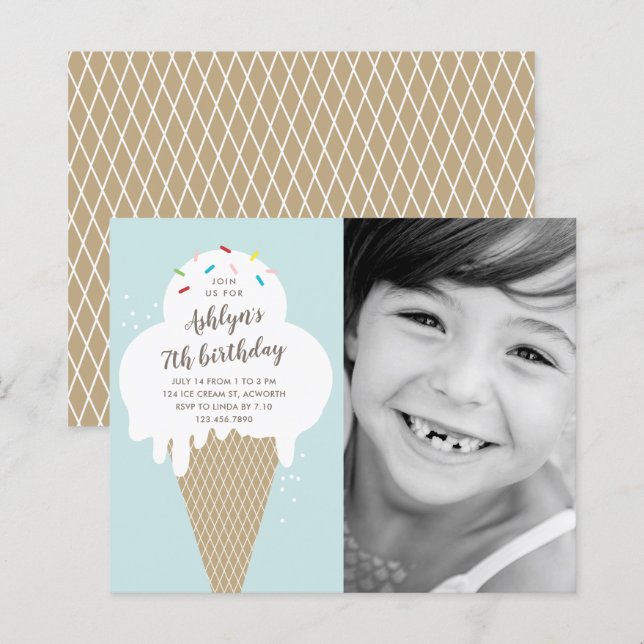 Budget Ice Creme Kindergeburtstag Einladung (Vorne/Hinten)
