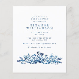 Budget Indigo Blue Ink Floral Baby Dusche einladen