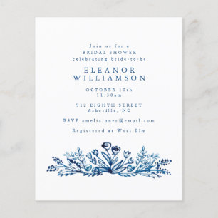 Budget Indigo Blue Ink Floral Brautparty Einladung