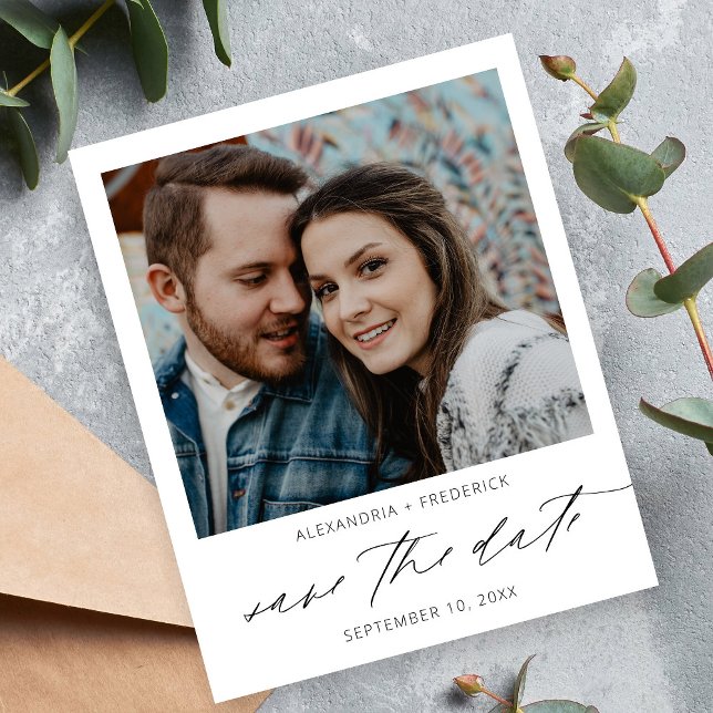 Budget Instant Foto White Chic Save the Date Flyer (Von Creator hochgeladen)