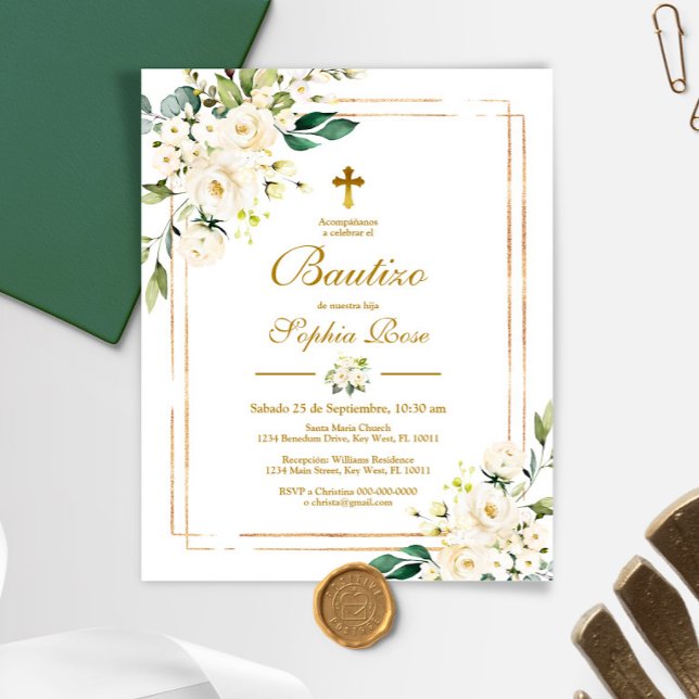 Budget Invitación de Rosas Blancas para Bautizo (Von Creator hochgeladen)