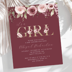 Budget It's a Girl Burgunder Rot Baby Shower