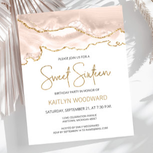 Budget Ivory Gold Agate Sweet 16 Einladung