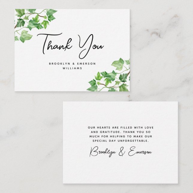 BUDGET Ivy Green Foliage Hochzeit Vielen Dank Mitteilungskarte (Vorne/Hinten)