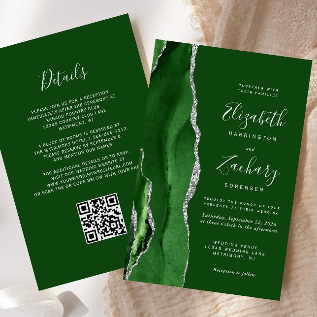 Budget Jägergrün Silber QR Code Hochzeit (Von Creator hochgeladen)