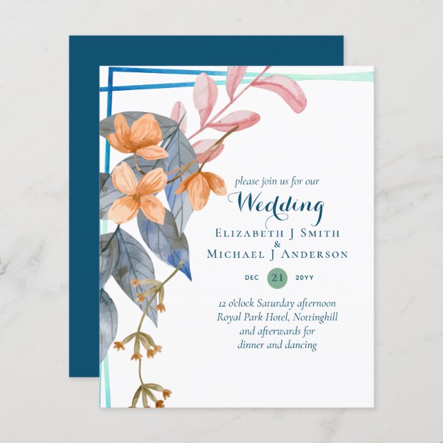 BUDGET Jardin Feuilles Mariages de automne Invitat (Devant / Derrière)