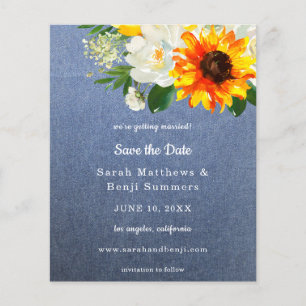 Budget Jean Sunflower & White Floral Save the Date Flyer