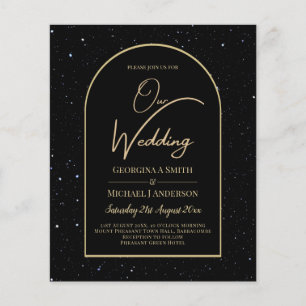 BUDGET Jet BLACK GOLD Starry Night Wedding INVITE Flyer