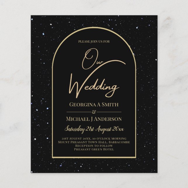BUDGET Jet BLACK GOLD Starry Night Wedding INVITE Flyer (Vorne)