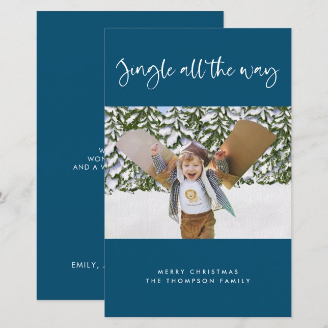 Budget Jingle All Way Holiday Foto Flat Card (Vorne/Hinten)