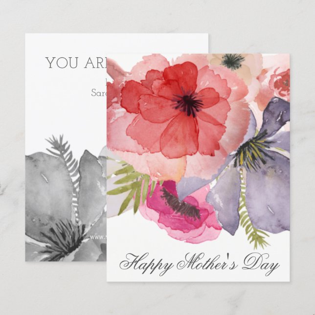 Budget Jolie aquarelle Florals Carte de jour des m (Devant / Derrière)