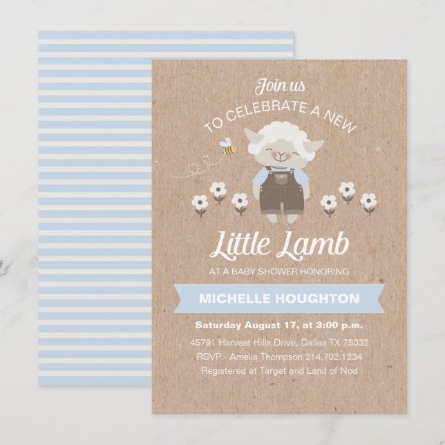 Budget Jote Lamb Baby Boy Shower Invitation (Devant / Derrière)