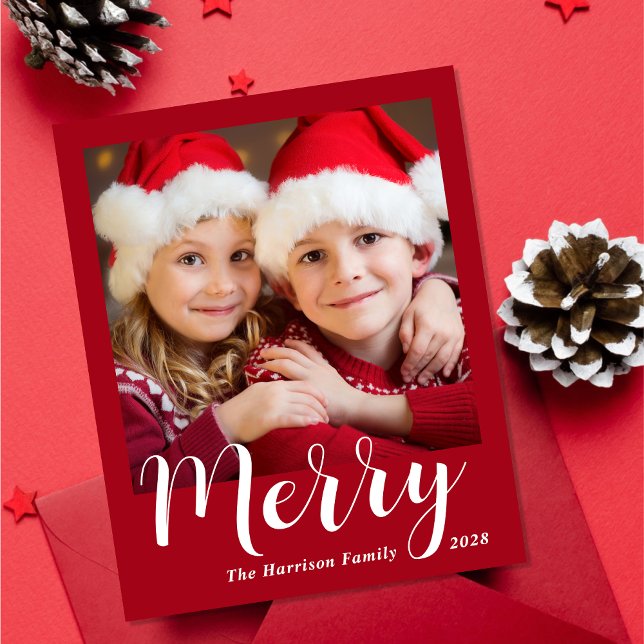 Budget Joyeux Noël 4 Photo Carte rouge de vacances (Share the love and warmth of the holiday season with this personalized photo Christmas card)