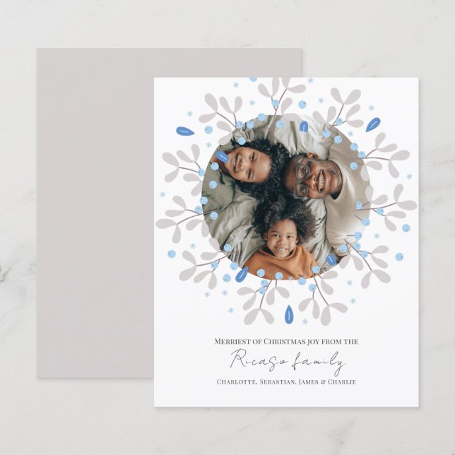 BUDGET Joyeux Noël Carte photo de couronne bleu (Devant / Derrière)
