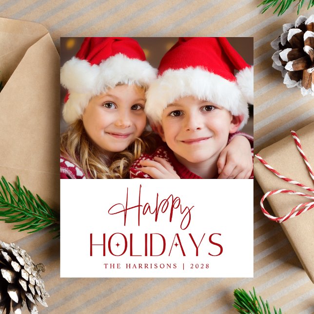 Budget Joyeux Vacances Photo Carte de vacances (Share the love and warmth of the holiday season with this personalized photo Christmas card)