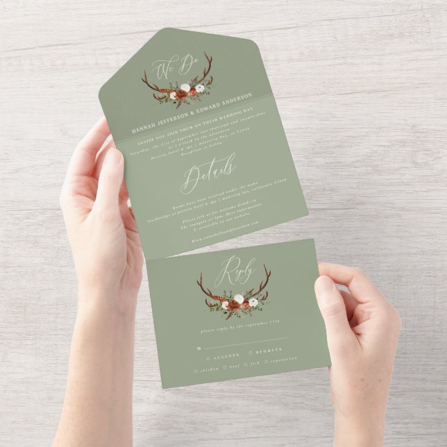 Budget jugendgrün botanisch rustikal elegant all in one einladung (Abreißen)
