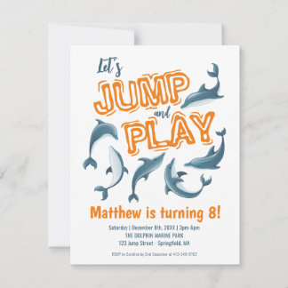 Budget Jump Play Dolphin Park Kinder Party Geburts Mitteilungskarte