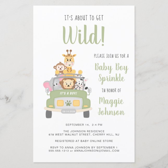 Budget Jungle Safari Baby Boy Sprinkle Einladung (Vorderseite)
