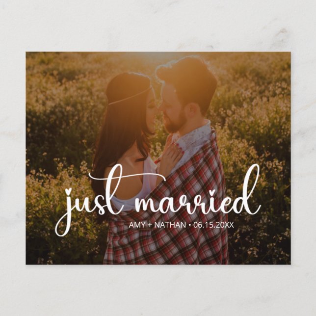 Budget Just heiratete Foto Hochzeitsankündigung (Vorderseite)